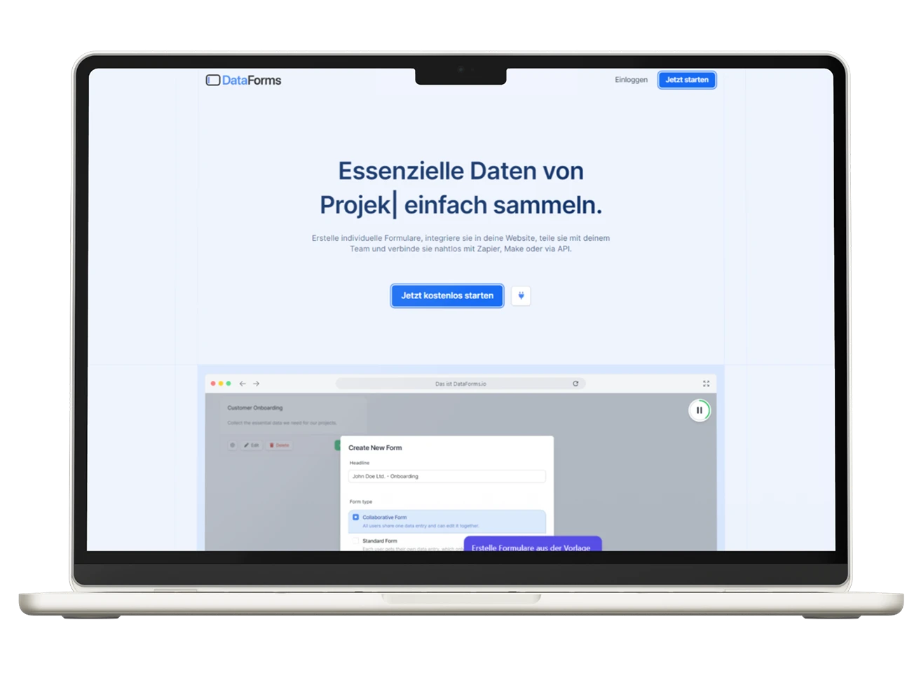 Screenshots der Software DataForms.io