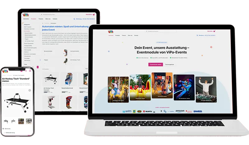 Screenshots des Projekts für ViPa-Events GmbH
